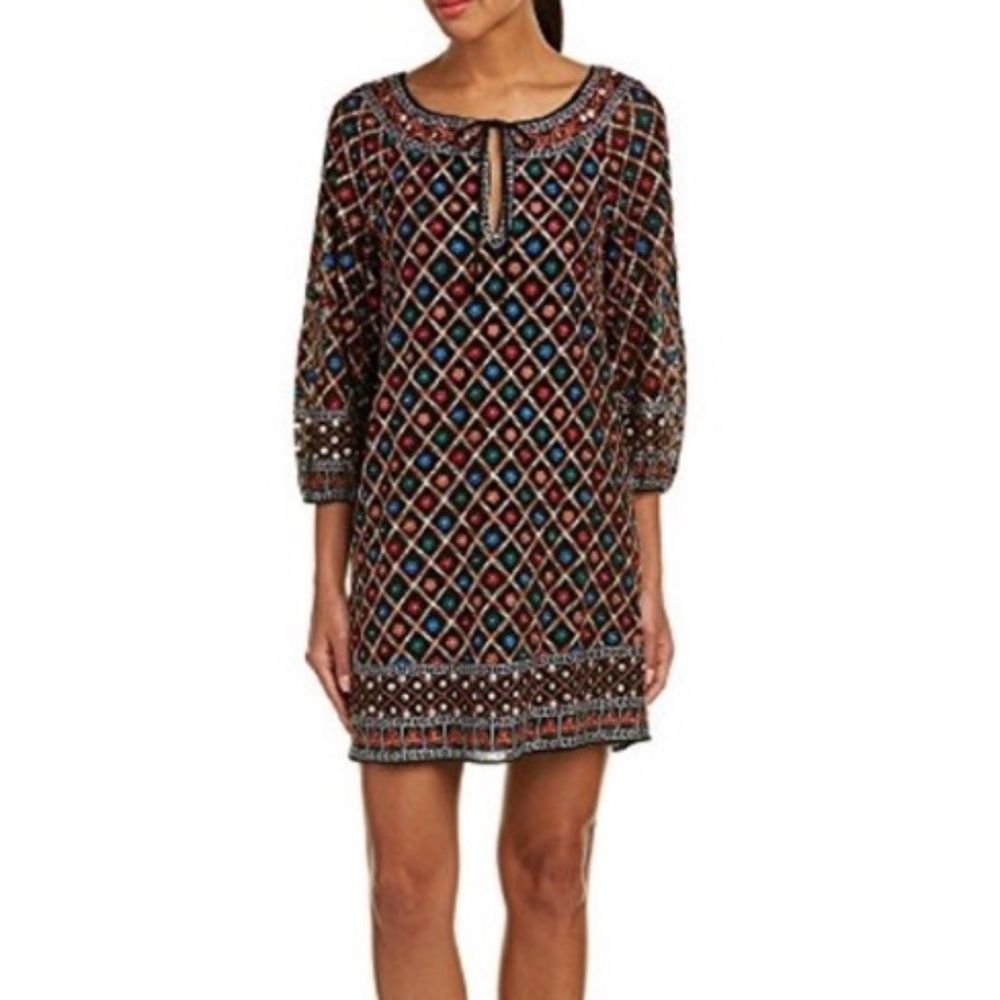 Alice + Olivia Embroidered Gillian Dress Bohemian Boho Beaded Medium